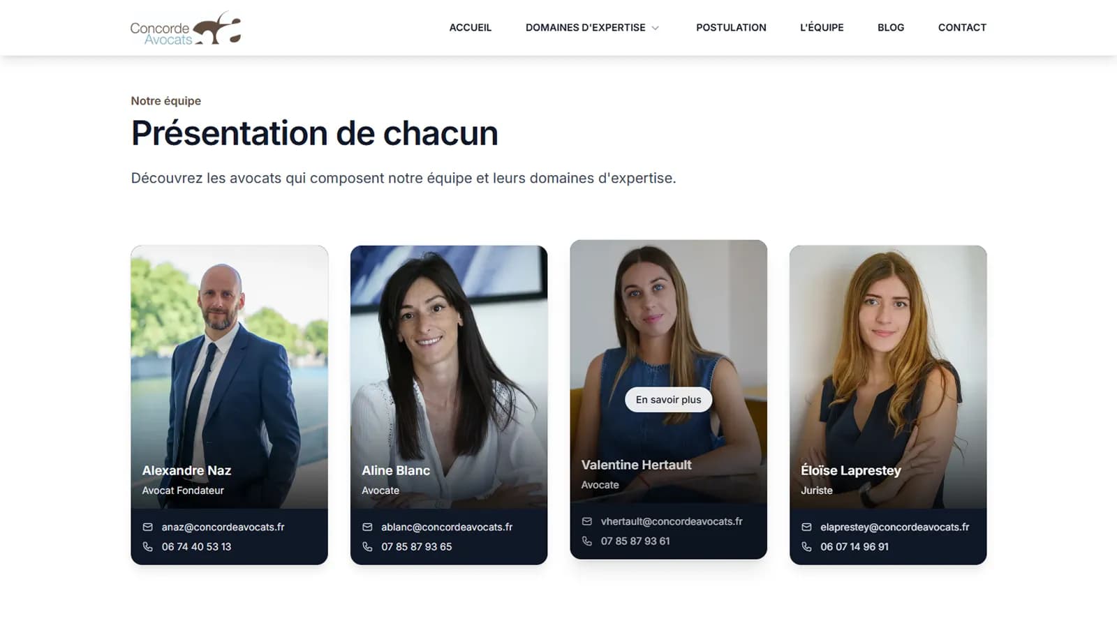 Aperçu d’une page domaine de compétence du site Concorde Avocats