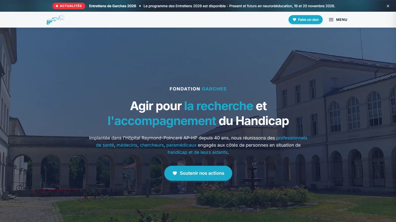 Page d’accueil du site de la Fondation Garches