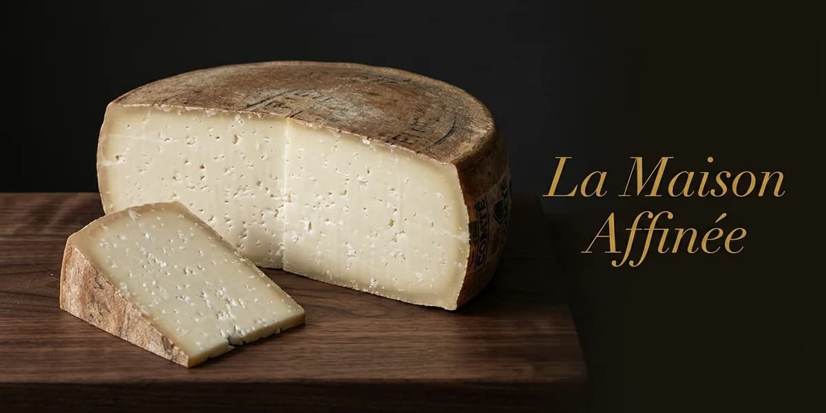 Page d’accueil du site fictif La Maison Affinée avec étagères de fromages en cave