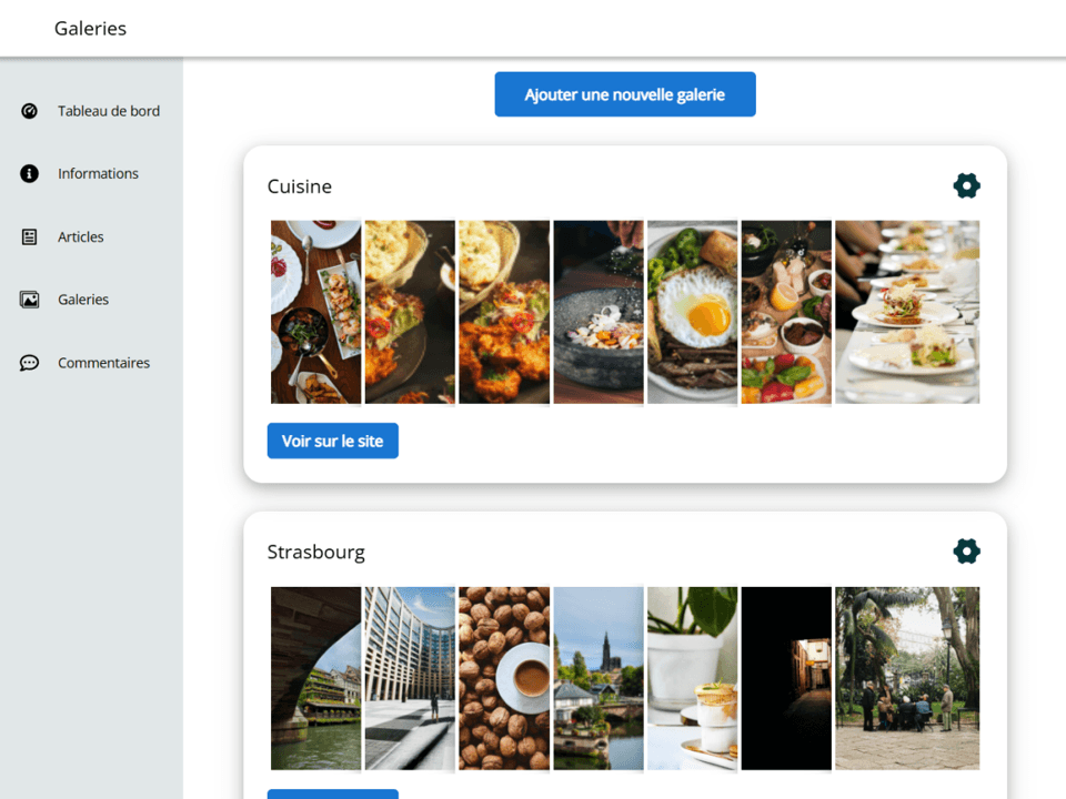 Capture d'écran de la gestion des images