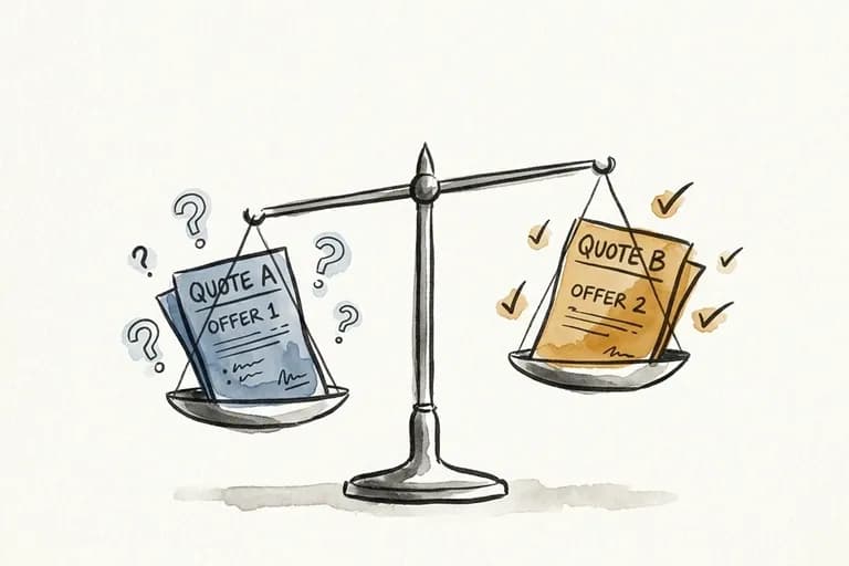 Illustration a l'aquarelle d'une balance comparant deux devis de site web