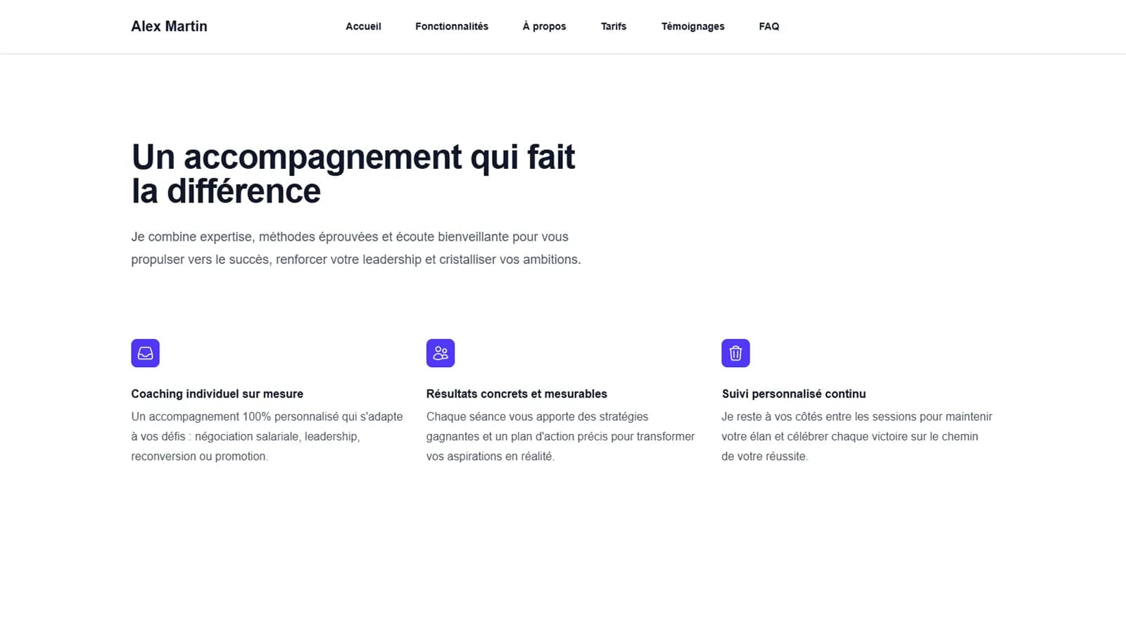 Section Hero avec promesse et CTA Réserver un appel