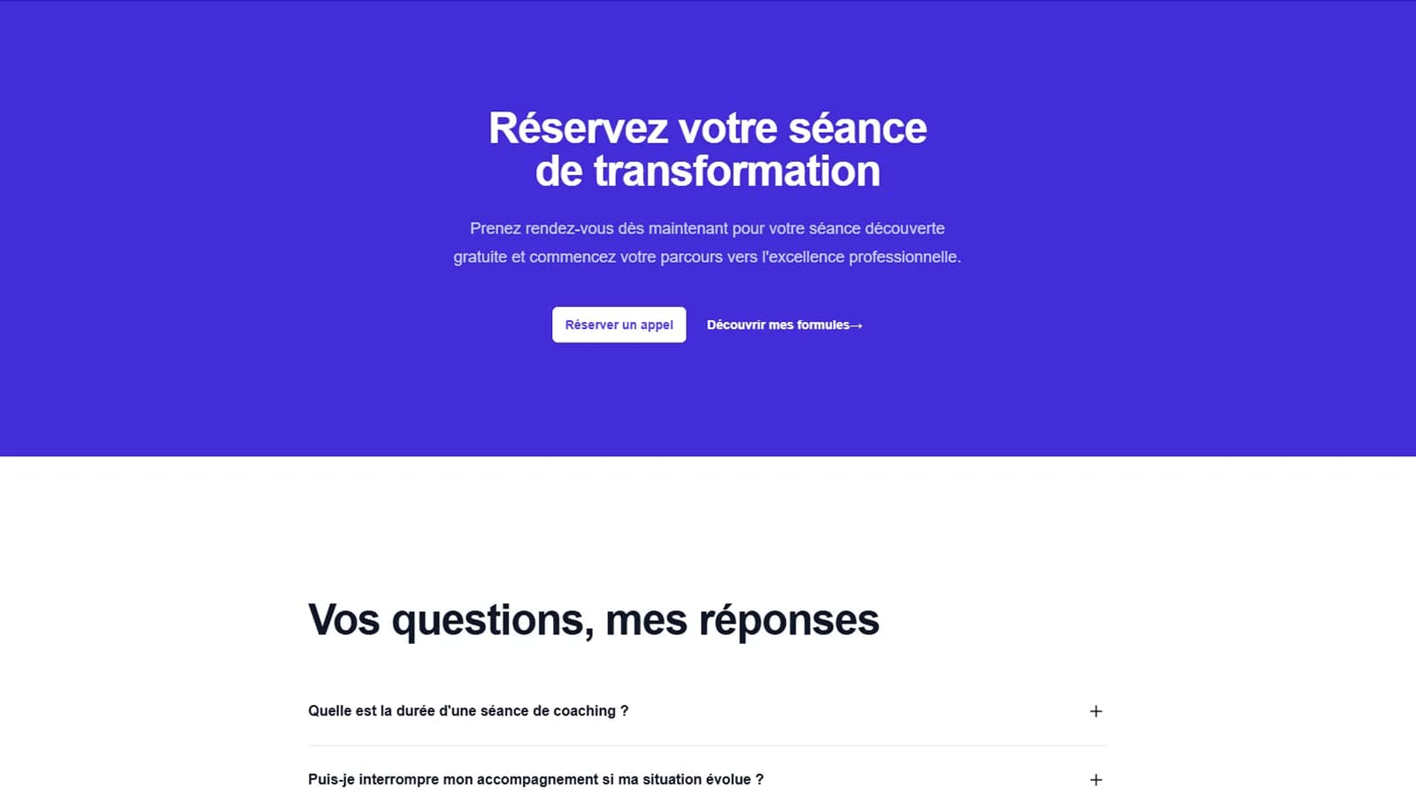 Section témoignages et FAQ pour lever les objections