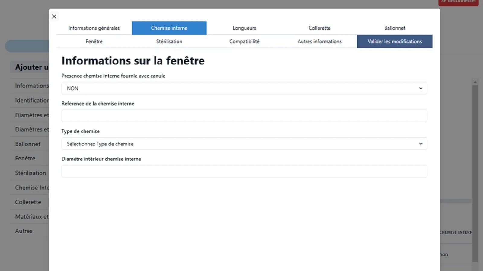Fiche détaillée d’une canule avec caractéristiques