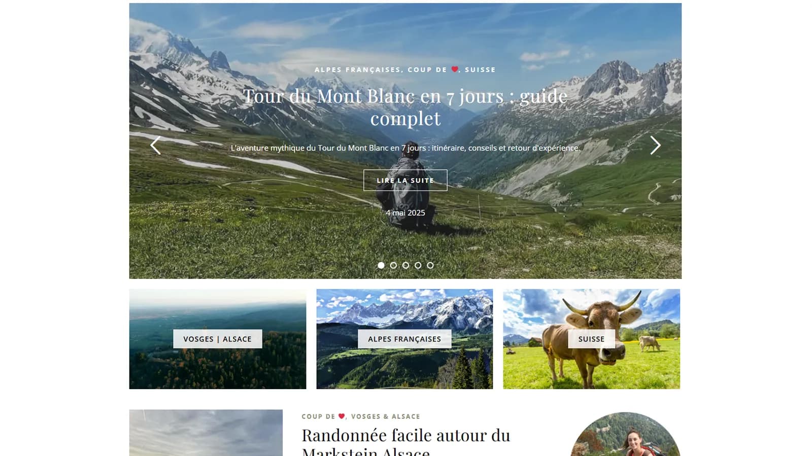 Aperçu de la hero section avec les catégories