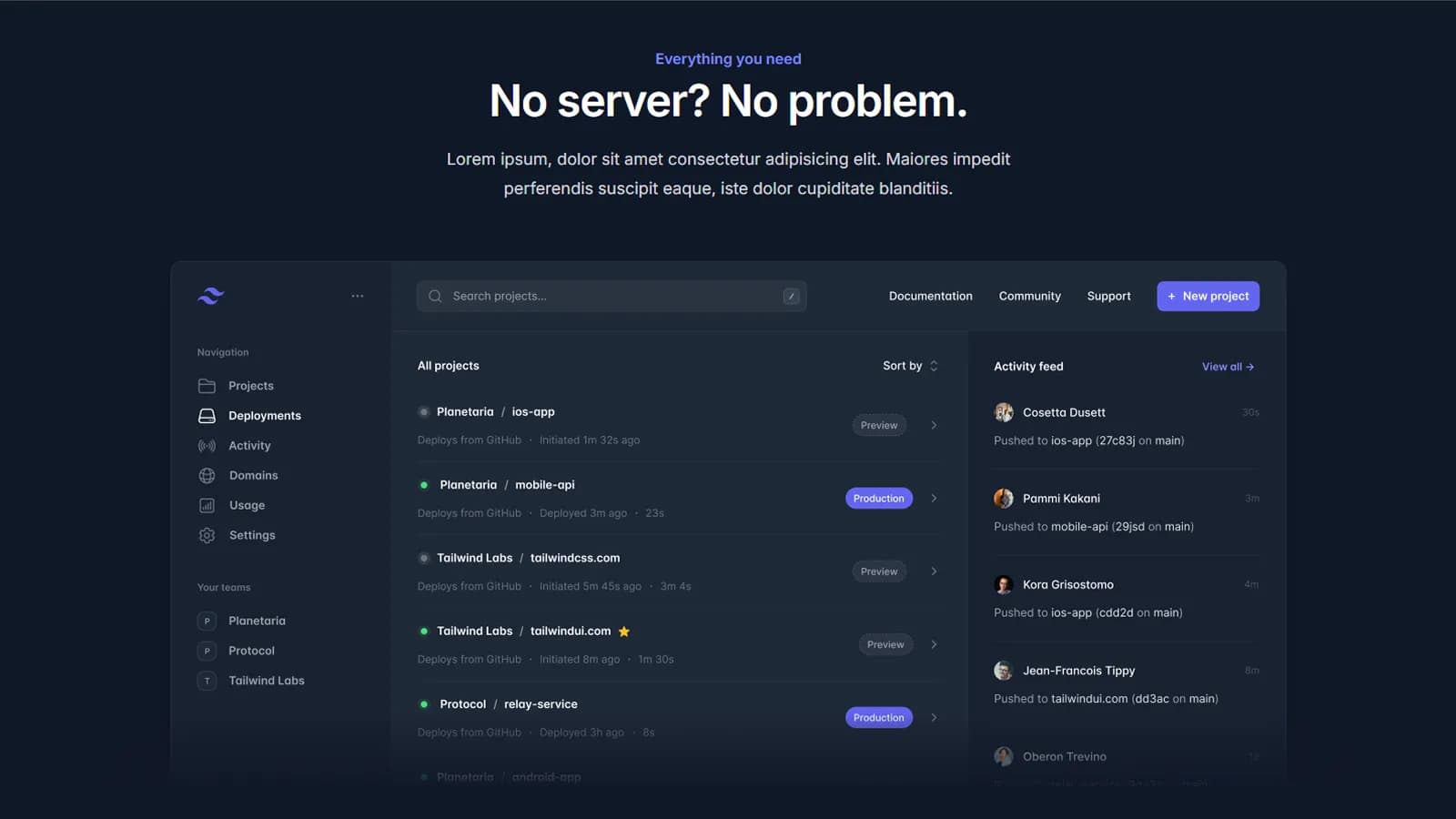 Hero en dark mode de Simple Landing