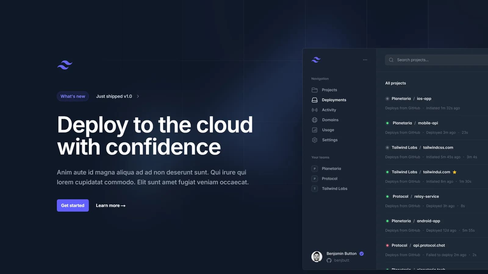 Miniature d'un site monopage d'une application fictive