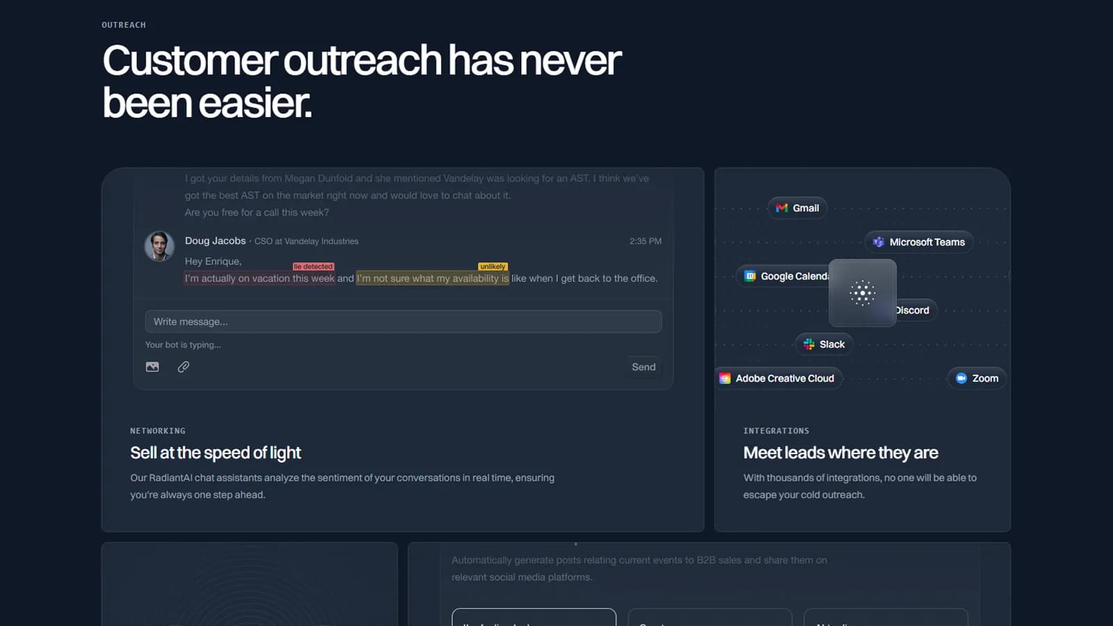Section bento animée présentant des fonctionnalités clés