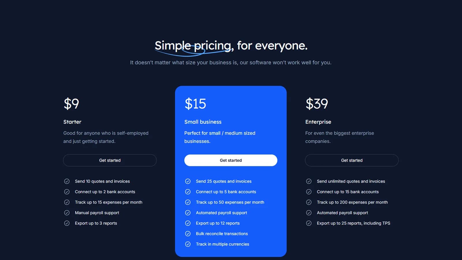 Section témoignages et tableau de tarification en 3 paliers